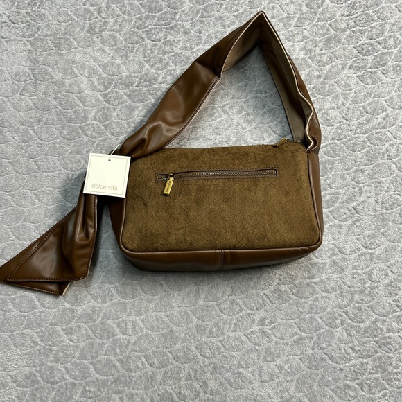 Dolce Vita Handbags - Dolce Vita Maureen Knot Top Carry Shoulder Bag Brown Suede Leather Trim